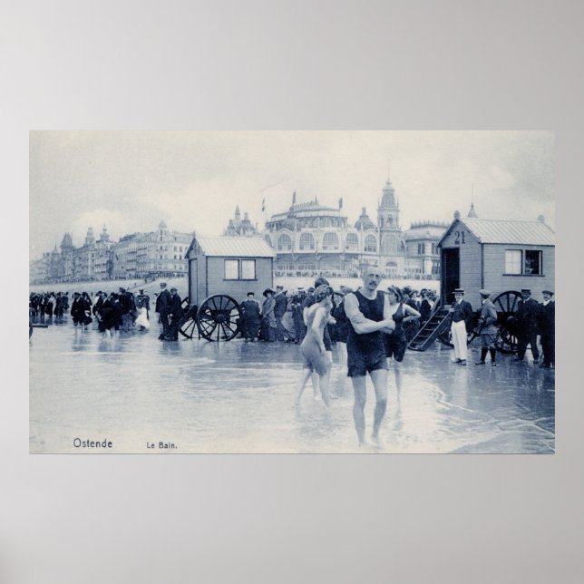Vintage Ostend Bathing Scene, kasino i baksidan Poster (Framsidan)