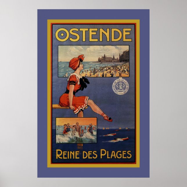 Vintage Ostend Sommarsträdans badskönhet Poster (Framsidan)