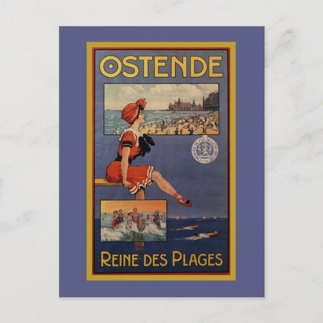 Vintage Ostend Sommarsträdans badskönhet Vykort (Framsida)