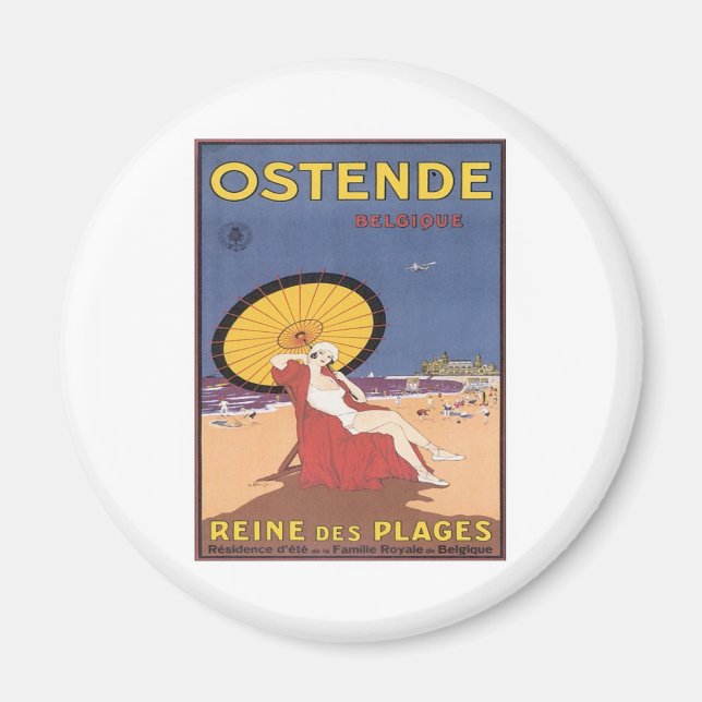 Vintage Ostende Belgique Magnet (Framsidan)