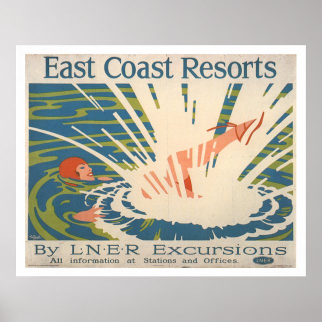 Vintage Öster Kusten Resorts Swimming Travel Vacat Poster (Framsidan)