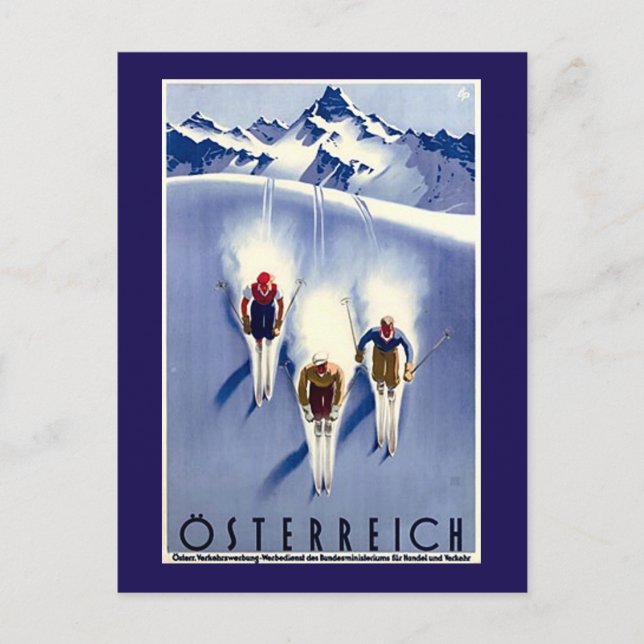 Vintage Österreich Ski Vykort (Framsida)