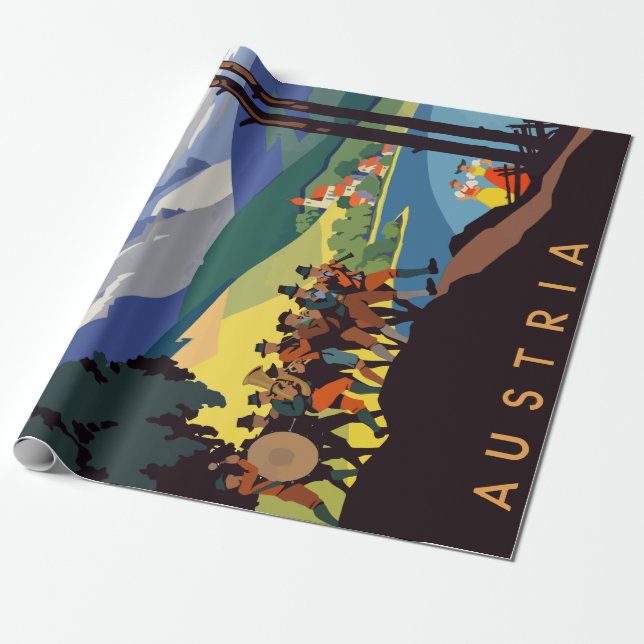 Vintage Österrike Alpernas Travel Presentpapper (Utrullad)