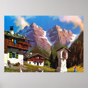 Vintage Österrike, Bildstock, byn Tyrolean Poster