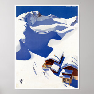 Vintage Österrike Skiing Travel Poster