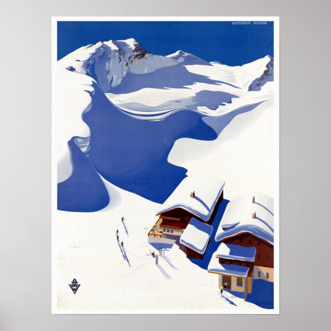 Vintage Österrike Skiing Travel Poster (Framsidan)