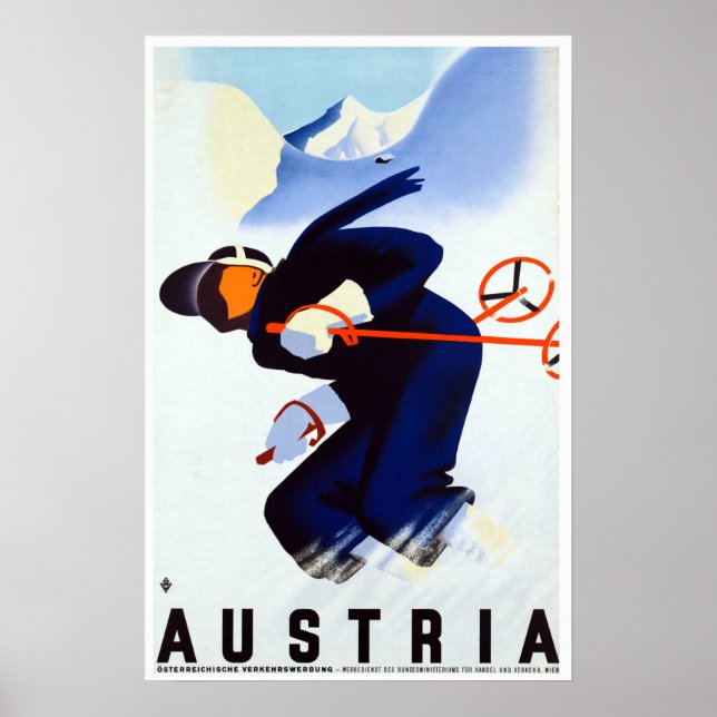 Vintage Österrike Skiing Travel Poster (Framsidan)