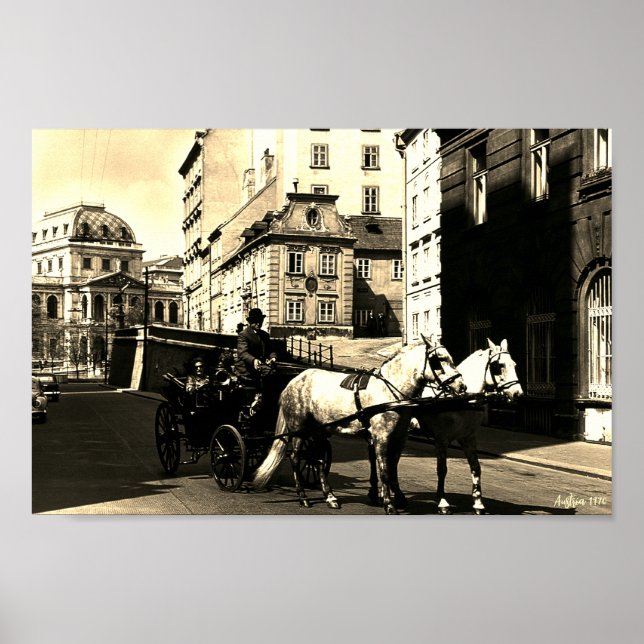 Vintage Österrike Wien Dreimaderlhaus Fiaker Poster (Framsidan)