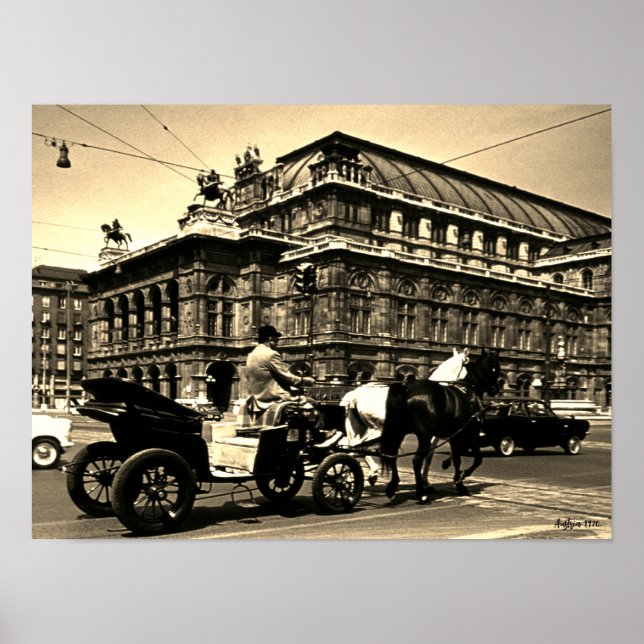 Vintage Österrike Wien Fiaker Staatsoper opera Poster (Framsidan)