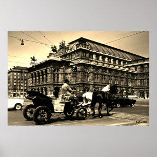 Vintage Österrike Wien Fiaker Staatsoper opera Poster