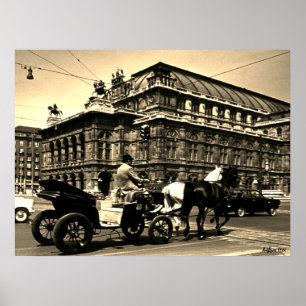Vintage Österrike Wien Fiaker Staatsoper operan Poster