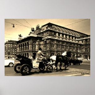 Vintage Österrike Wien Fiaker Staatsoper operan Poster