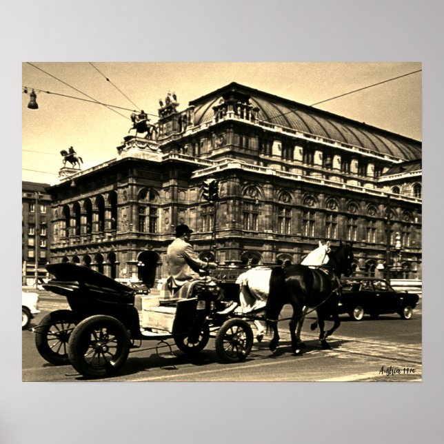 Vintage Österrike Wien Fiaker Staatsoper operan Poster (Framsidan)