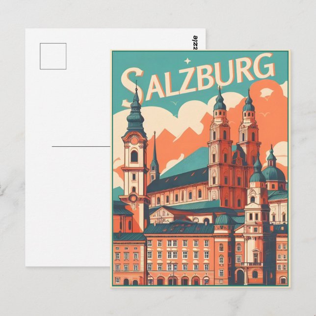 Vintage Österrikes huvudsalzburgskylt Vykort (Fram/baksida)