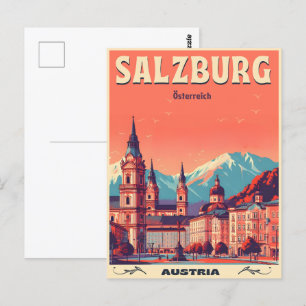 Vintage Österrikes huvudsalzburgskylt Vykort