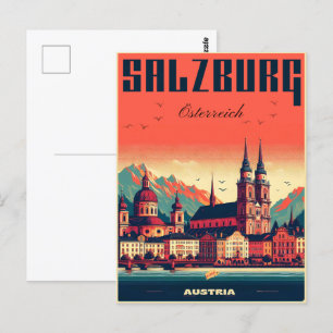 Vintage Österrikes huvudsalzburgskylt Vykort
