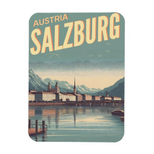 Vintage Österrikes huvudstad Salzburgs siluett Magnet