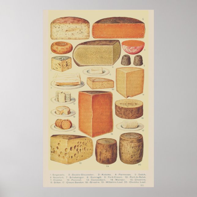 Vintage ostkartillustration ostmeny poster (Framsidan)