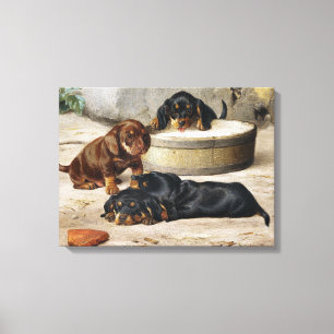 Vintage Otto Bache Dachshund-valpar Canvastryck