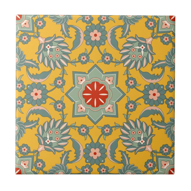 Vintage ottomansk blomster mönster kakelplatta (Framsidan)