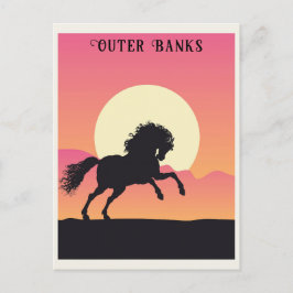 Vintage Outer Banker Vild Horse Sunset Vykort