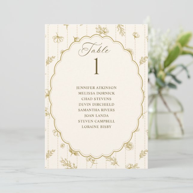 Vintage oval guld- och elfenbensbröllopsplatskarta (Stående Fram)
