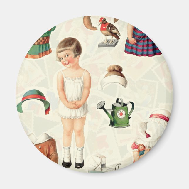 VINTAGE ÖVERGRIPANDE PAPPER DOLLS SVEETIE MAGNET (Framsidan)