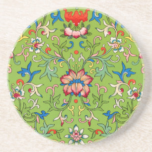 Vintage Owen Jones Kinesisk Ornament Grön Blommig Underlägg