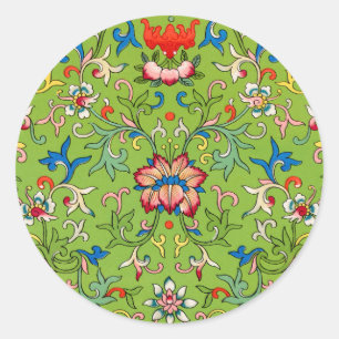 Vintage Owen Jones kinesiskt ornament grönt blomst Runt Klistermärke
