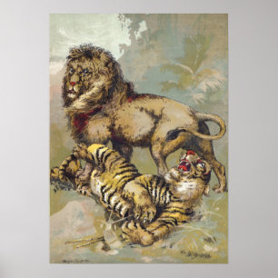 Vintage P. T. Barnum Lejon och Tiger Print Poster
