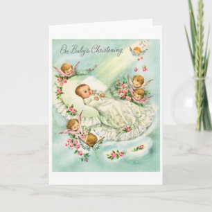 Vintage - På Baby Christening Kort