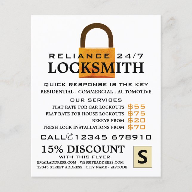 Vintage Padlock, Locksmith Advertising Flyer (Framsidan)