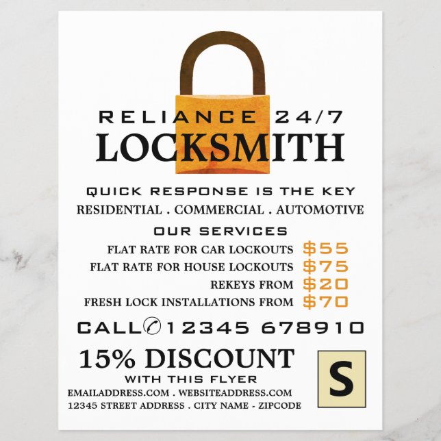 Vintage Padlock, Locksmith Advertising Flyer (Framsidan)