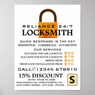Vintage Padlock, Locksmith-reklam Poster