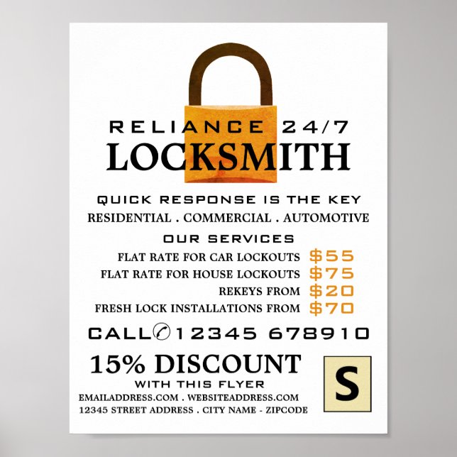 Vintage Padlock, Locksmith-reklam Poster (Framsidan)