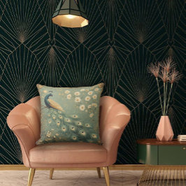 Vintage påfågel & Art Nouveau blomstermönster Kudde