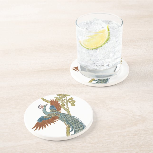 Vintage Påfågel Coasters Underlägg Sandsten (Sidan)