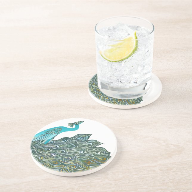 Vintage Påfågel Coasters Underlägg Sandsten (Sidan)