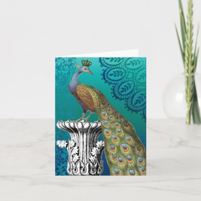 Vintage-påfågel-notecard Kort (Framsida)