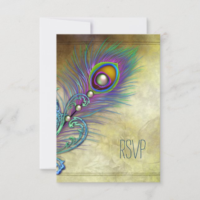 Vintage Påfågel RSVP OSA Kort (Framsida)