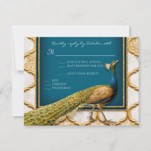 Vintage påfågelblå och guld Elegant RSVP-svar OSA Kort