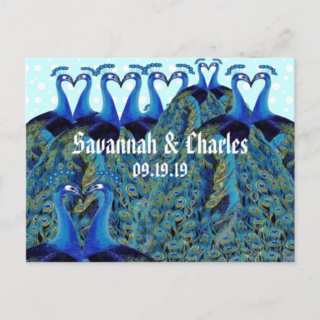Vintage Påfåglar Kyssande Bröllopspresenter Vykort (Framsida)