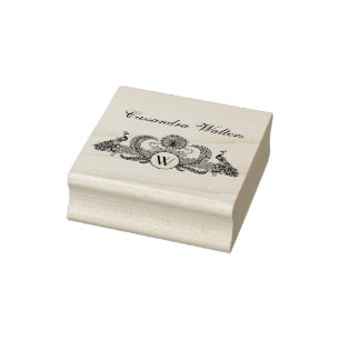 Vintage Påfåglar Namn Monogram Stämpel