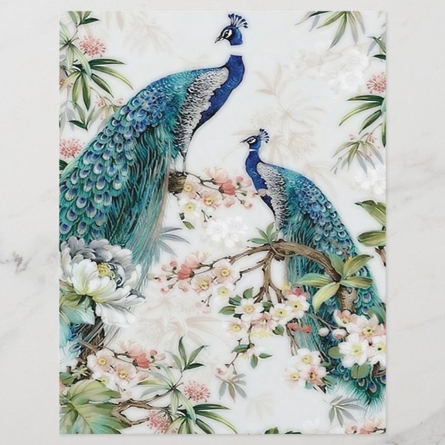 Vintage påfåglar och blommor (Framsida)