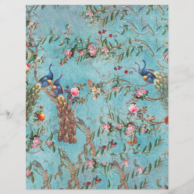 Vintage påfåglar rosa och blå (Framsida)