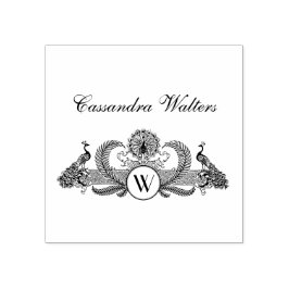 Vintage Påfåglars Monogram Namn Initialer  Stämpel