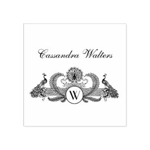 Vintage Påfåglars Monogram Namn Initialer  Stämpel