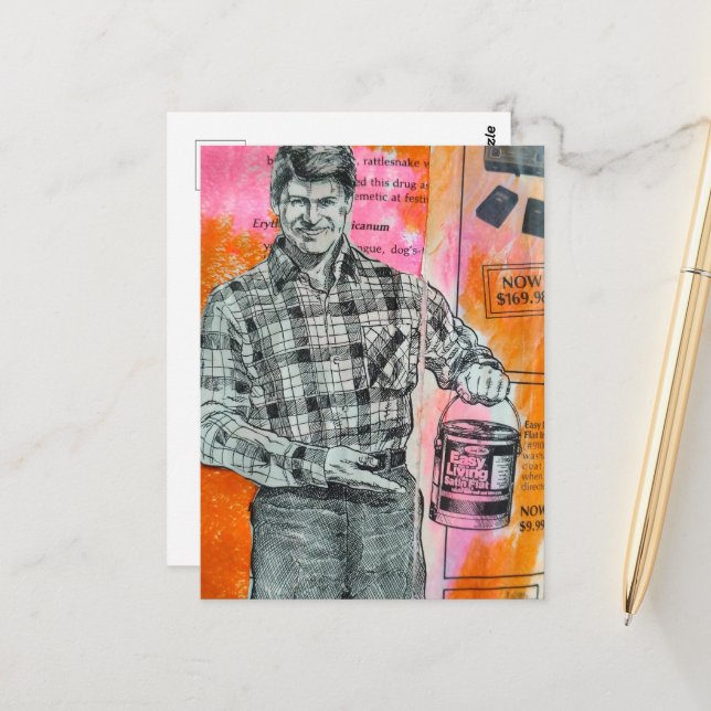Vintage Paint Man Collage Vykort (Fram/Back In Situ)