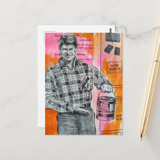 Vintage Paint Man Collage Vykort (Fram/Back In Situ)
