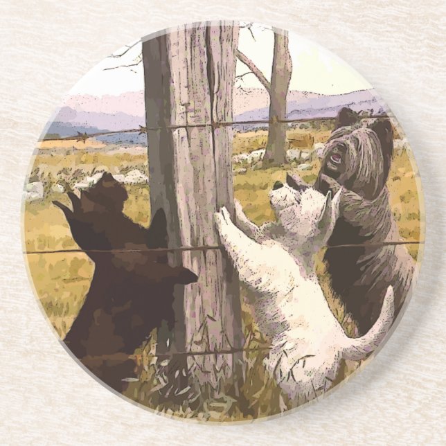 Vintage Paintade Terriers Underlägg (Framsidan)